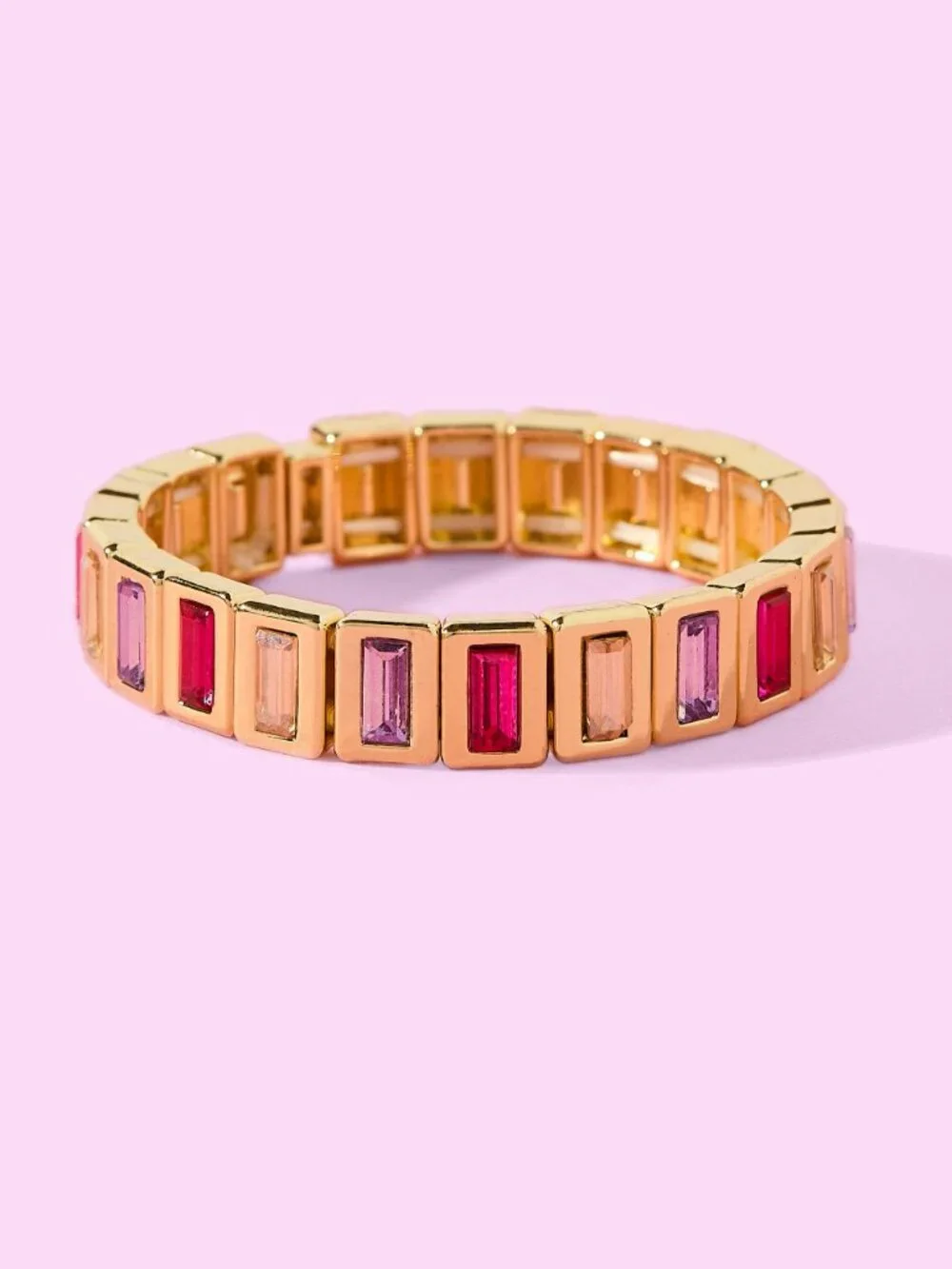 Girls Stretch Bracelet Pink & Purple Rectangle Stones